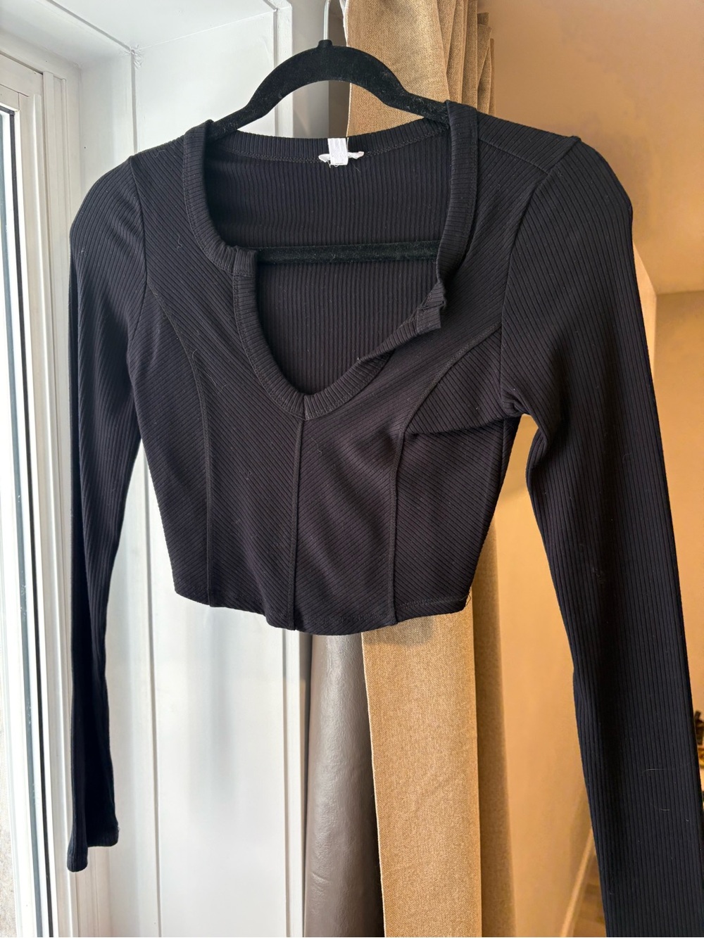 Garage Black Ribbed Long Sleeve Cropped Top